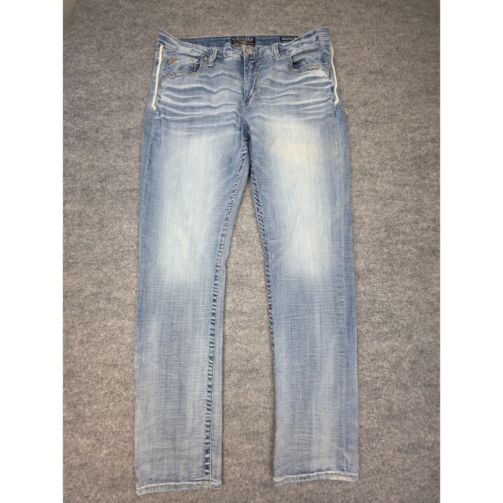 SALVAGE SLVG Mayhem Straight Jeans Men's 40 x 36 (FITS 40 x 34) Blue Embroidered